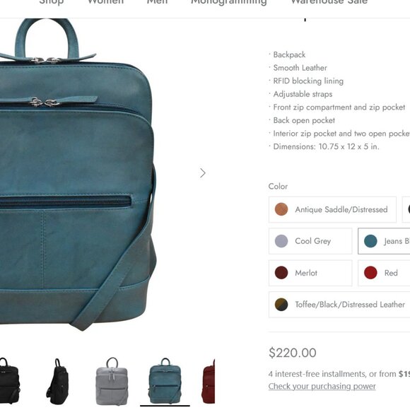 ili New York Jeans Blue Distressed Leather Backpack LNWOT - Picture 3 of 8